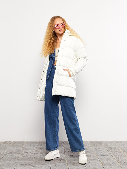 XSIDE Kadın Kapüşonlu Düz Şişme Mont - W25743Z8-RFC