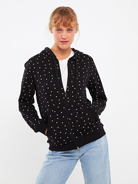 LCWAIKIKI Basic Kapüşonlu Puantiyeli Uzun Kollu Kadın Spor Hırka - W25866Z8-LQJ