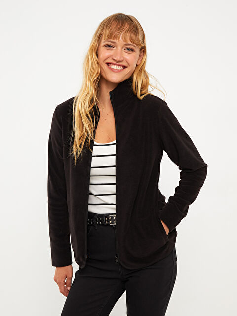 LCWAIKIKI Basic Dik Yaka Düz Uzun Kollu Polar Kadın Spor Hırka - W25870Z8-CVL