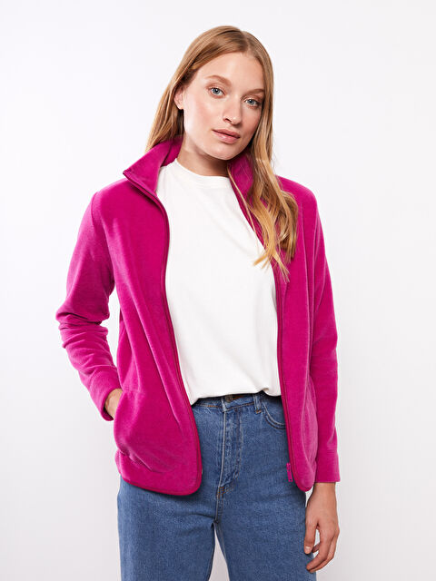 LCWAIKIKI Basic Turtle Neck Regular Long Sleeve Fleece Women's Sports Cardigan - W25870Z8-HKL