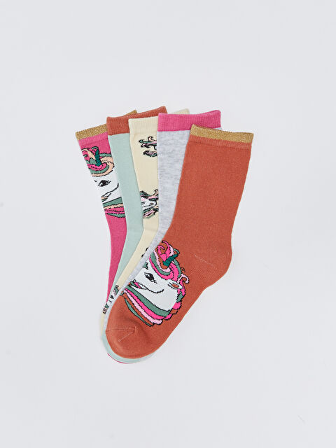 LCW Kids Patterned Girls' Ankle Socks 5 Pack - W25965Z4-J0X