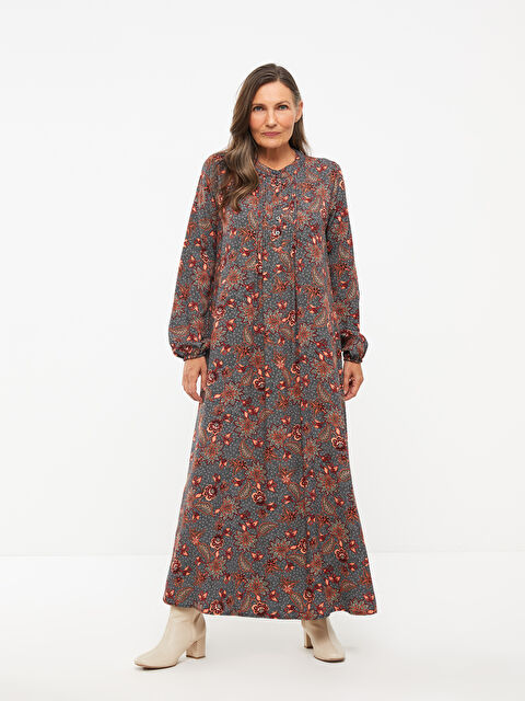 LCW Grace Bisiklet Yaka Desenli Uzun Kollu Viskon Kadın Elbise - W26078Z8-F9C