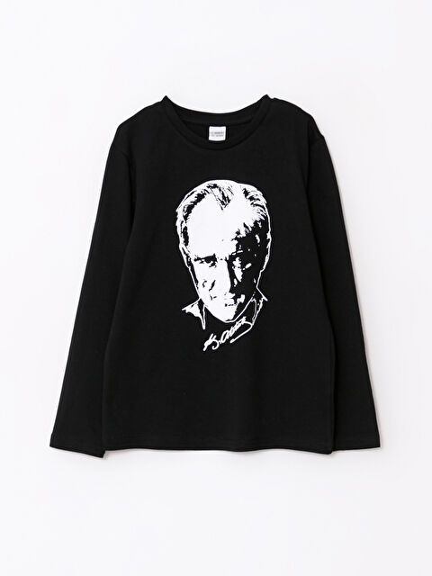 LCW Kids Bisiklet Yaka Atatürk Baskılı Uzun Kollu Pamuklu Erkek Çocuk Tişört - W26118Z4-CVL