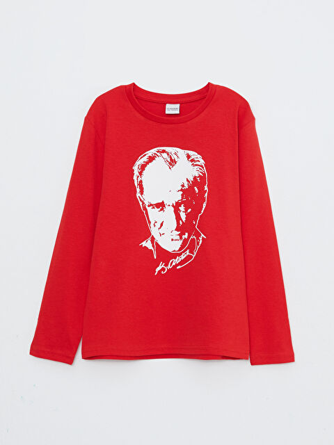 LCW Kids Bisiklet Yaka Atatürk Baskılı Uzun Kollu Pamuklu Erkek Çocuk Tişört - W26118Z4-HPM