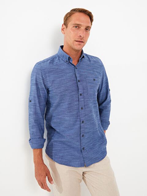 LCWAIKIKI Basic Regular Fit Uzun Kollu Desenli Erkek Gömlek - W26386Z8-CRP