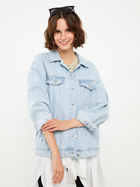 LCW Jeans Gömlek Yaka Kadın Jean Ceket - W26403Z8-311