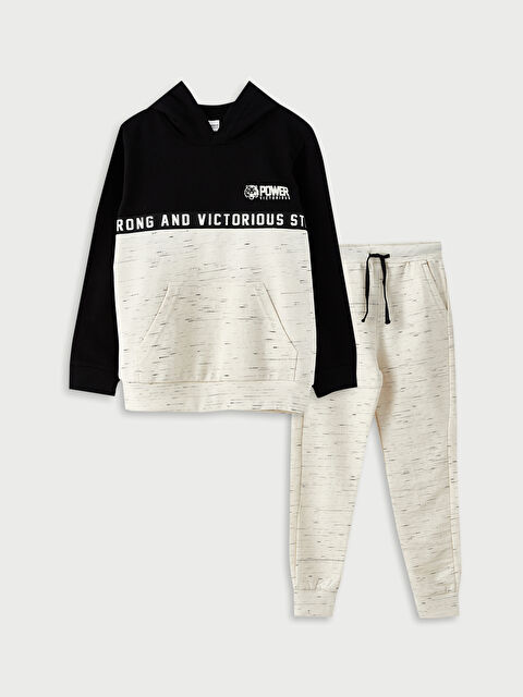 LCW Kids Hooded Printed Long Sleeve Boy Sweatshirt and Sweatpants - W26486Z4-L8Q