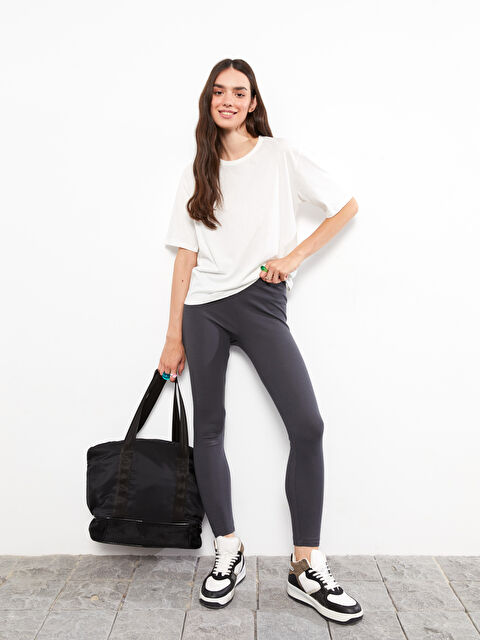 LCW Vision Women's Elasticated Waist Plain Leggings - W26581Z8-HEF