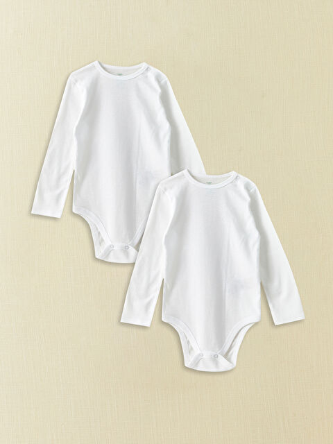 LCW baby Bisiklet Yaka Uzun Kollu Basic Kız Bebek Çıtçıtlı Bodysuit 2'li - W26693Z1-E5X