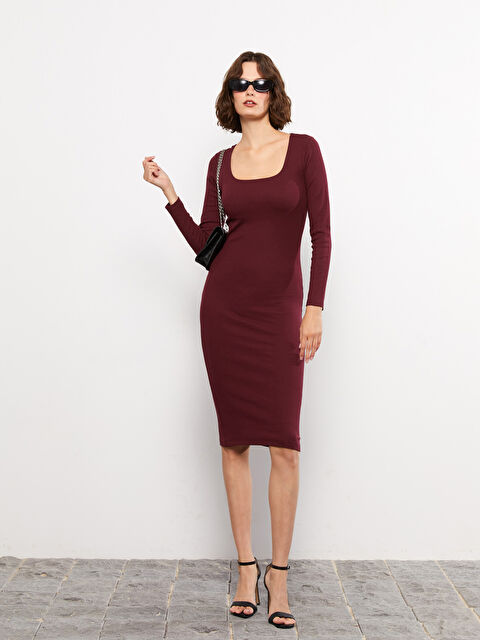 LCW Vision Kare Yaka Düz Uzun Kollu Kadın Bodycon Elbise - W26724Z8-HPH