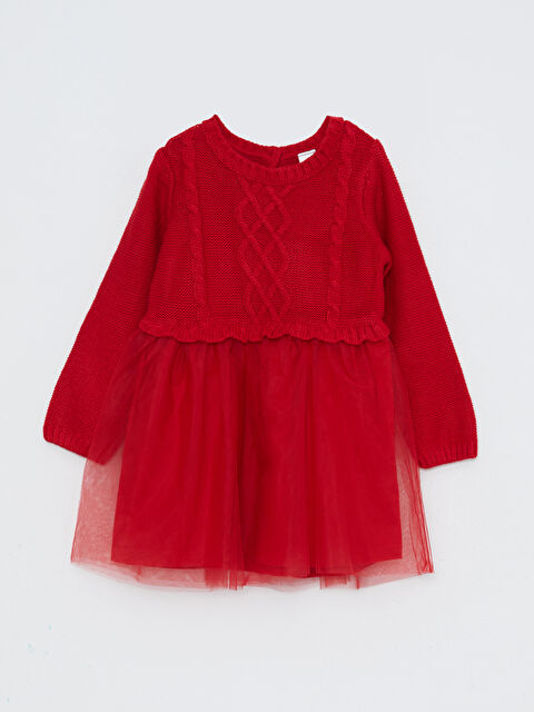 LCW baby Bisiklet Yaka Uzun Kollu Kız Bebek Elbise - W26737Z1-GZL