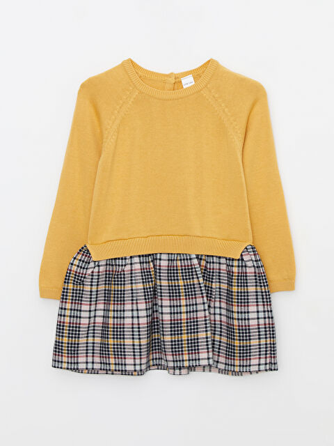 LCW baby Bisiklet Yaka Uzun Kollu Ekose Desenli Kız Bebek Elbise - W26771Z1-J5R