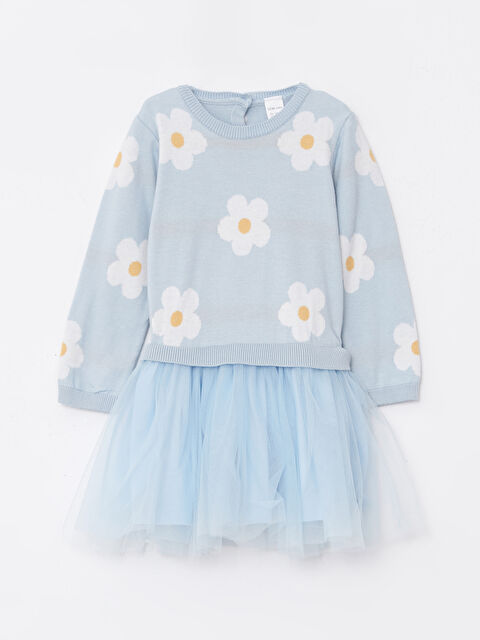 LCW baby Bisiklet Yaka Uzun Kollu Desenli Kız Bebek Elbise - W26774Z1-SQJ