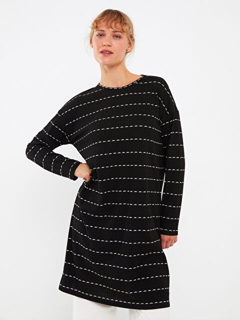 LCWAIKIKI Basic Bisiklet Yaka Baskılı Uzun Kollu Kadın Tunik - W26993Z8-LEG