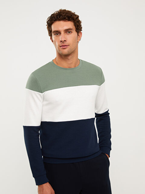 LCWAIKIKI Classic Bisiklet Yaka Uzun Kollu Renk Bloklu Erkek Sweatshirt - W27054Z8-LFM