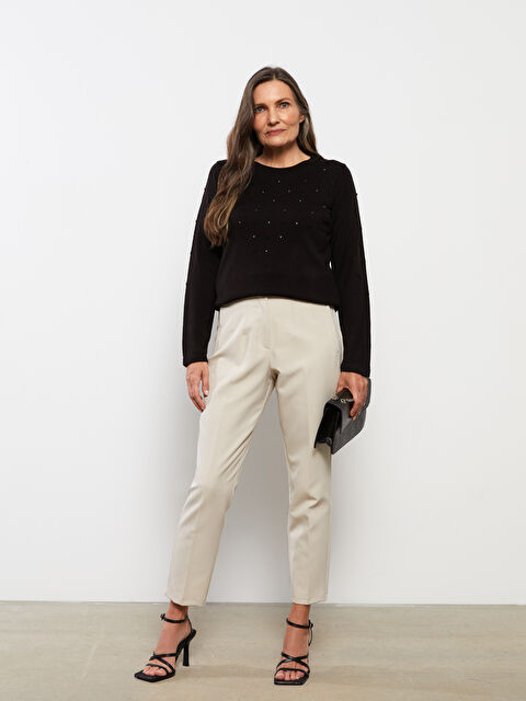 LCW Grace Bisiklet Yaka Baskılı Uzun Kollu Kadın Triko Kazak - W27074Z8-CVL