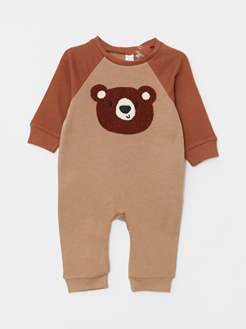 LCW baby Bej Bisiklet Yaka Uzun Kollu Baskılı Erkek Bebek Tulum