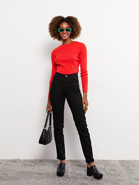 LCW Jeans Yüksek Bel Slim Fit Düz Cep Detaylı Kadın Rodeo Jean Pantolon - W27288Z8-327