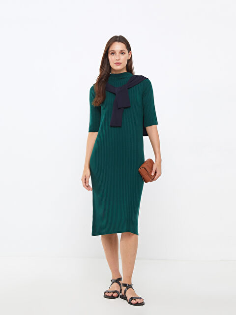 LCWAIKIKI Classic Half Turtleneck Straight Short Sleeve Women's Knitwear Dress - W27347Z8-RX8