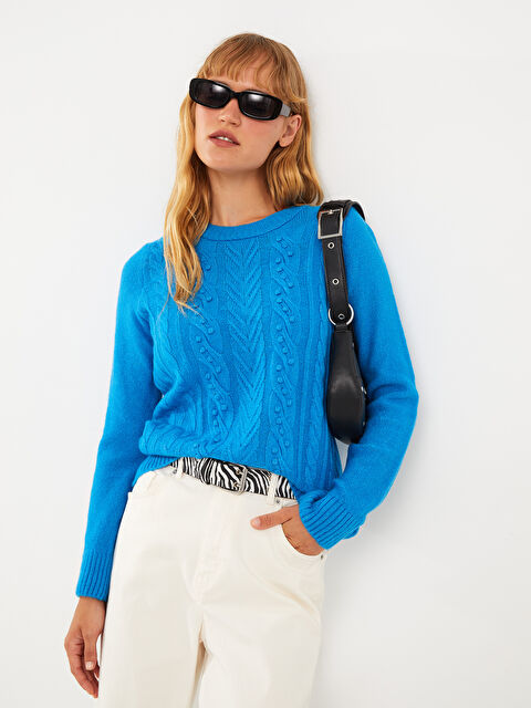 LCWAIKIKI Basic Crew Neck Self Patterned Long Sleeve Women's Knitwear Sweater - W27424Z8-H7M