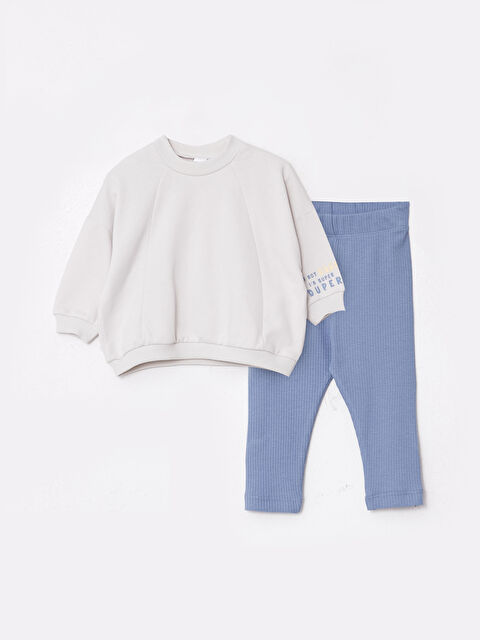 LCW baby Crew Neck Long Sleeve Printed Baby Boys' Sweatshirt and Pants 2 Pack Set - W27507Z1-RTT