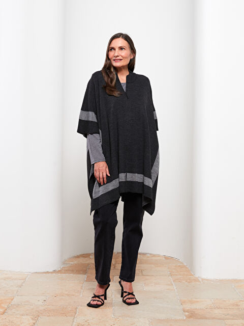 LCW Grace Kadın Dik Yaka Düz Triko Panço - W27758Z8-L8N