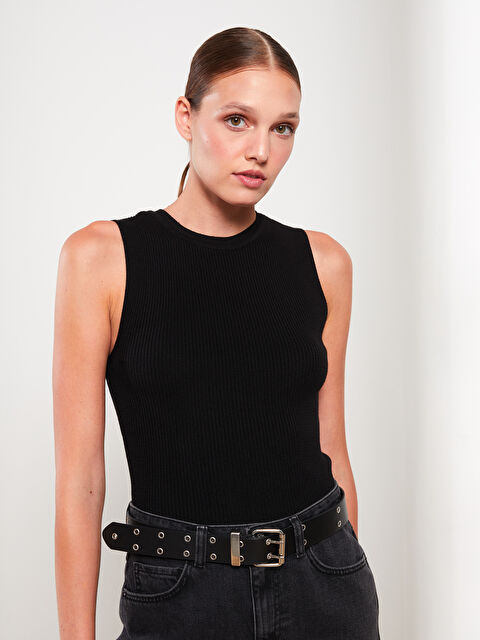 LCW Vision Kadın Bisiklet Yaka Düz Triko Crop - W28244Z8-CVL