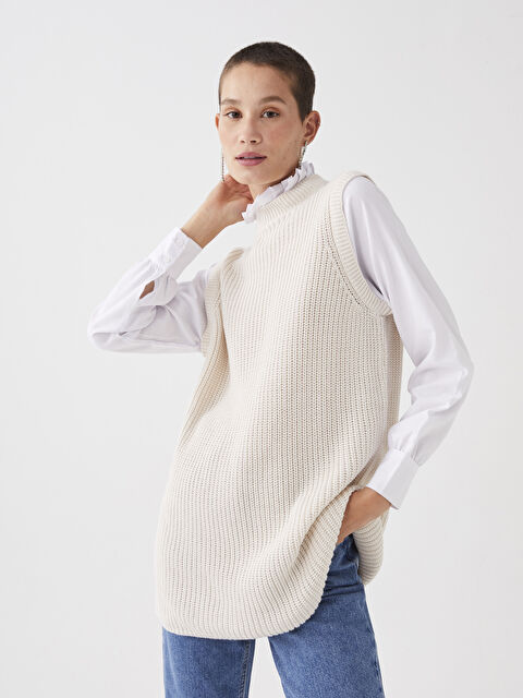 LCW Modest Fırfır Yaka Düz Uzun Kollu Kadın Tunik - W28269Z8-T42