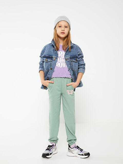 LCW Kids بنطلون رياضي بناتي مطبوع بخصر مرن - W28309Z4-SMG