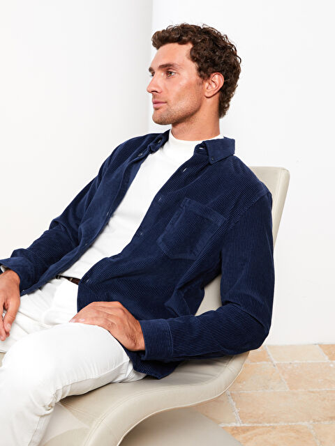 LCWAIKIKI Basic Regular Fit Uzun Kollu Kadife Erkek Gömlek - W28352Z8-DWP