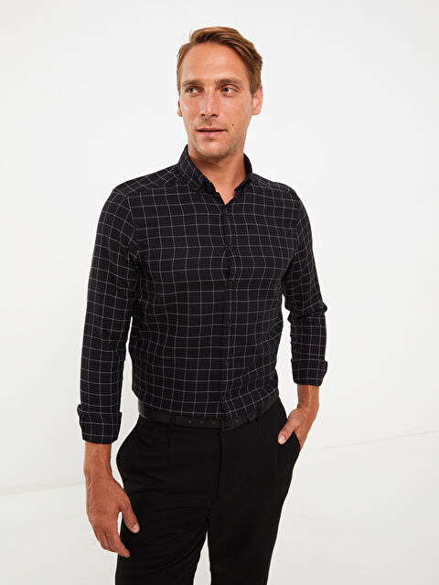 LCWAIKIKI Classic Chemise Svelte à Manches Longues Écossais en Tissu Dobby - W28389Z8-LKX