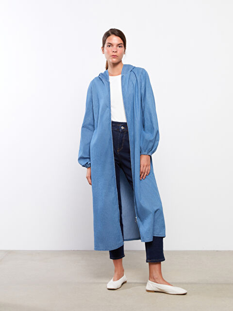 LCWAIKIKI Classic Kapüşonlu Düz Uzun Kollu Kadın Jean Tunik - W28465Z8-563