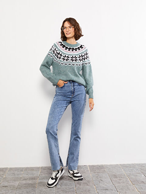 LCW Vision Bisiklet Yaka Desenli Uzun Kollu Kadın Triko Kazak - W28545Z8-S8X