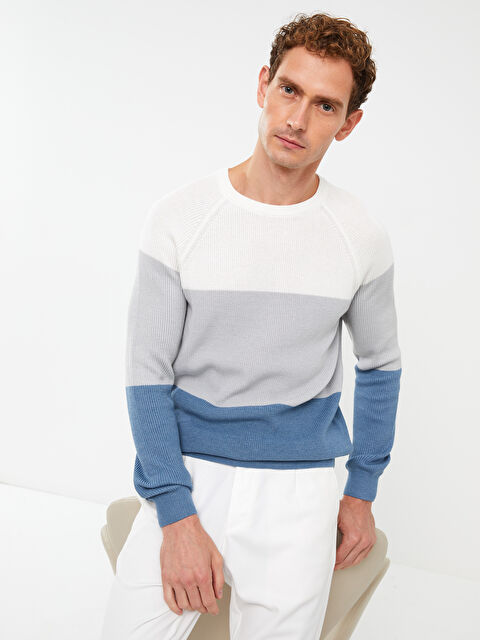 LCWAIKIKI Classic Bisiklet Yaka Uzun Kollu Renk Bloklu Erkek Triko Kazak - W28563Z8-H9N