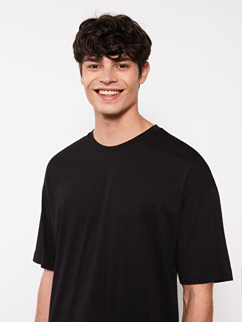 XSIDE Oversize Bisiklet Yaka Kısa Kollu Penye Erkek Tişört - W28634Z8-CVL