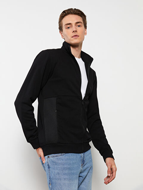 XSIDE Standart Kalıp Dik Yaka Erkek Spor Hırka - W28834Z8-CVL