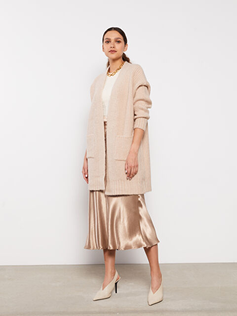 LCW Vision Şal Yaka Düz Uzun Kollu Kadın Triko Hırka - W29273Z8-FT0