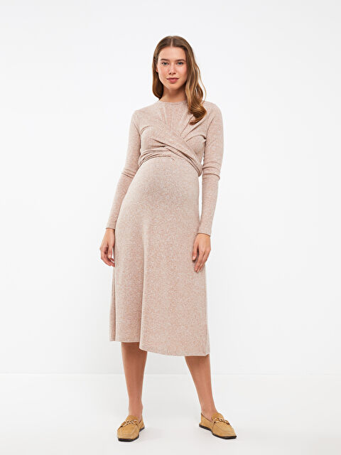 LCWAIKIKI Maternity Bisiklet Yaka Düz Uzun Kollu Hamile Elbise - W29369Z8-L8Q