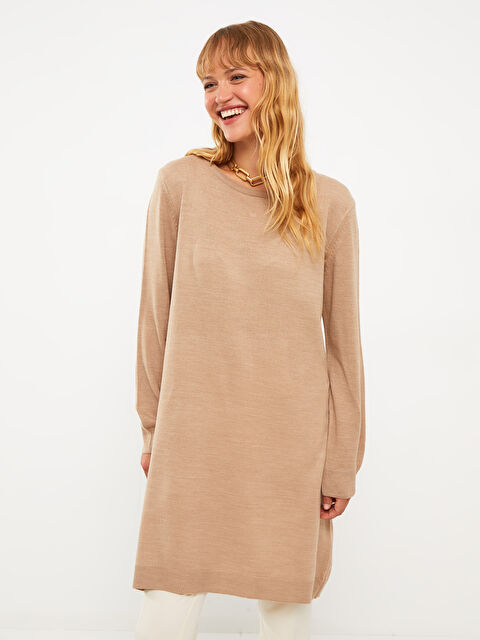 LCWAIKIKI Basic Crew Neck Plain Long Sleeve Women's Knitwear Tunic - W29429Z8-DGF