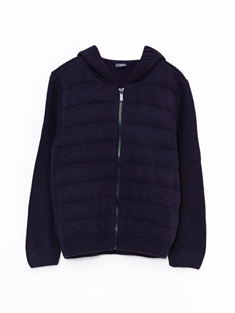 LCW Kids Кардиган с капюшоном, однотонный, с длинным рукавом, на молнии, трикотажный, для мальчиков - W29823Z4-NOO