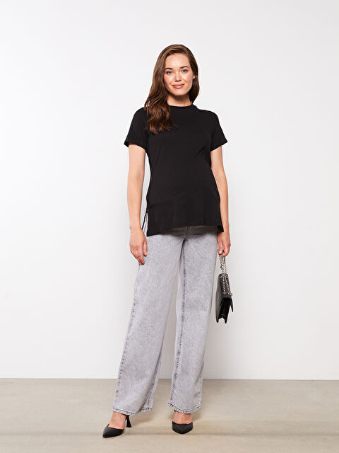 LCWAIKIKI Maternity Bisiklet Yaka Düz Kısa Kollu Pamuklu Hamile Tişört - W29912Z8-CVL