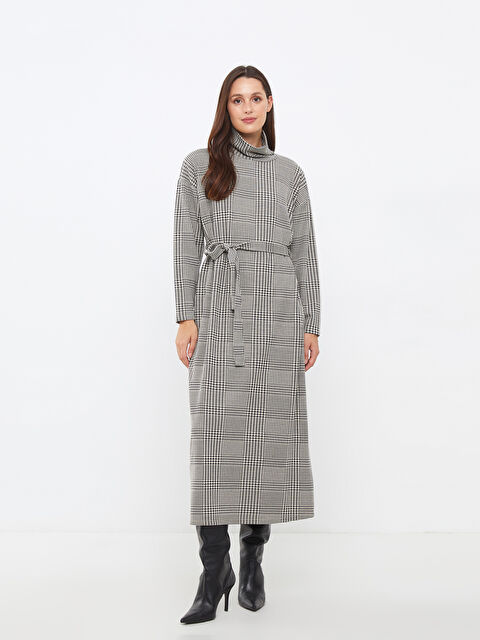 LCWAIKIKI Classic Dik Yaka Ekose Uzun Kollu A Kesim Kadın Elbise - W29934Z8-MHS