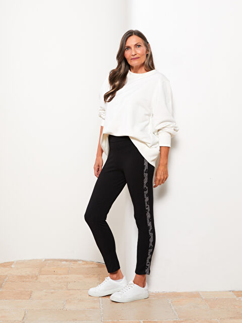 LCW Grace Beli Lastikli Baskılı Pamuklu Kadın Tayt - W2AB95Z8-CVL