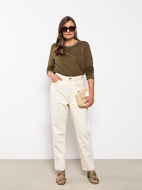 LCW Grace Bisiklet Yaka Düz Uzun Kollu Pamuklu Kadın Bluz - W2AC06Z8-HDQ