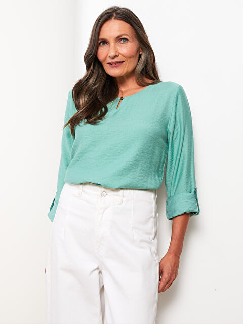 LCW Grace Bisiklet Yaka Düz Uzun Kollu Kadın Bluz - W2AD47Z8-GBX