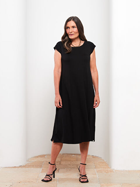 LCW Grace Bisiklet Yaka Nakışlı Kısa Kollu Kadın Elbise - W2AD60Z8-CVL