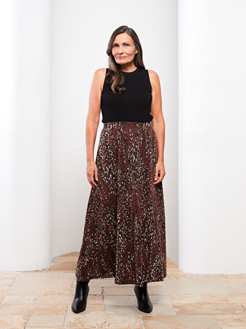 LCW Grace Beli Lastikli Desenli Ponte Kadın Kloş Etek - W2AF81Z8-MJE