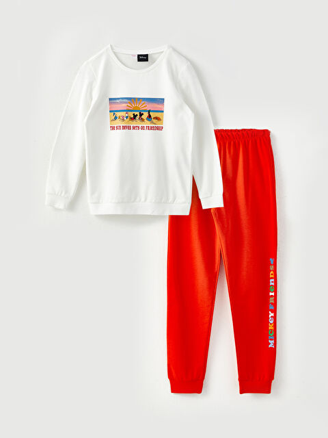 LCW Kids Bisiklet Yaka Mickey ve Arkadaşları Baskılı Uzun Kollu Kız Çocuk Pijama Takımı - W2AI74Z4-FDL