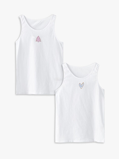 LCW Kids Bisiklet Yaka Baskılı Pamuklu Kız Çocuk Atlet 2'li - W2AL05Z4-E5X