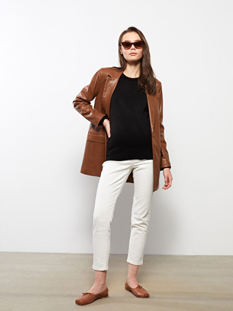 LCWAIKIKI Maternity Bisiklet Yaka Düz Uzun Kollu Hamile Triko Kazak - W2AL29Z8-CVL